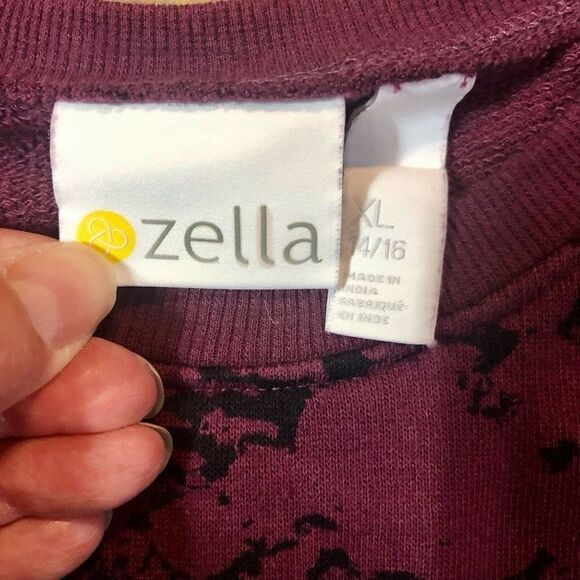 Zella Girls Pullover Crew Neck Front Pocket Long Sweatshirt Burgundy and Black - Picture 10 of 12